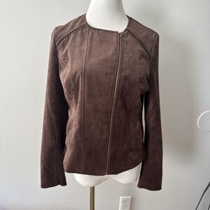 Kate Rosy Brown Faux Suede Moto Jacket Boho Western Biker Asymmetrical Zip